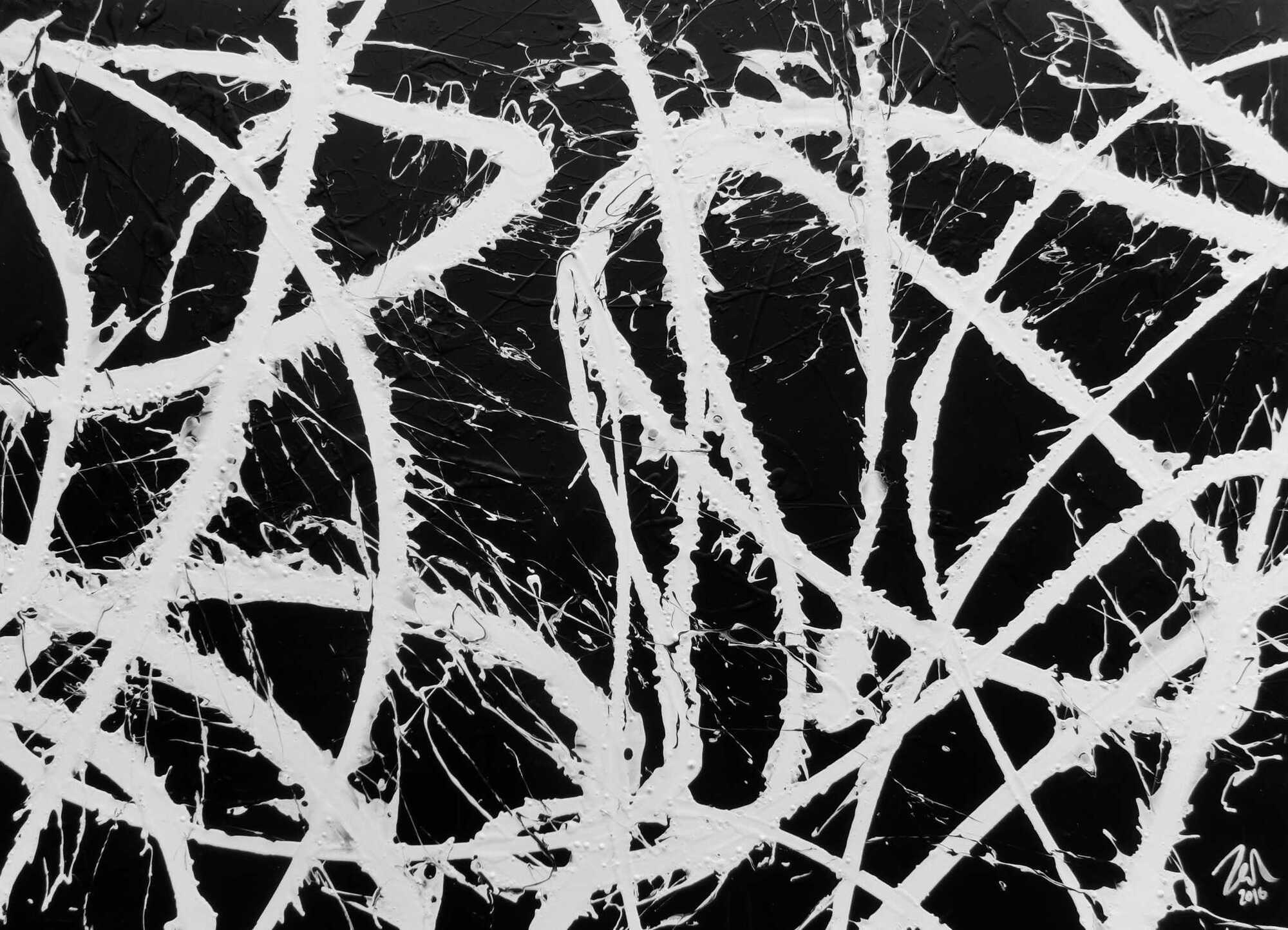 Abstraktes Acrylgemälde in schwarz weiß sehr modern und schlicht