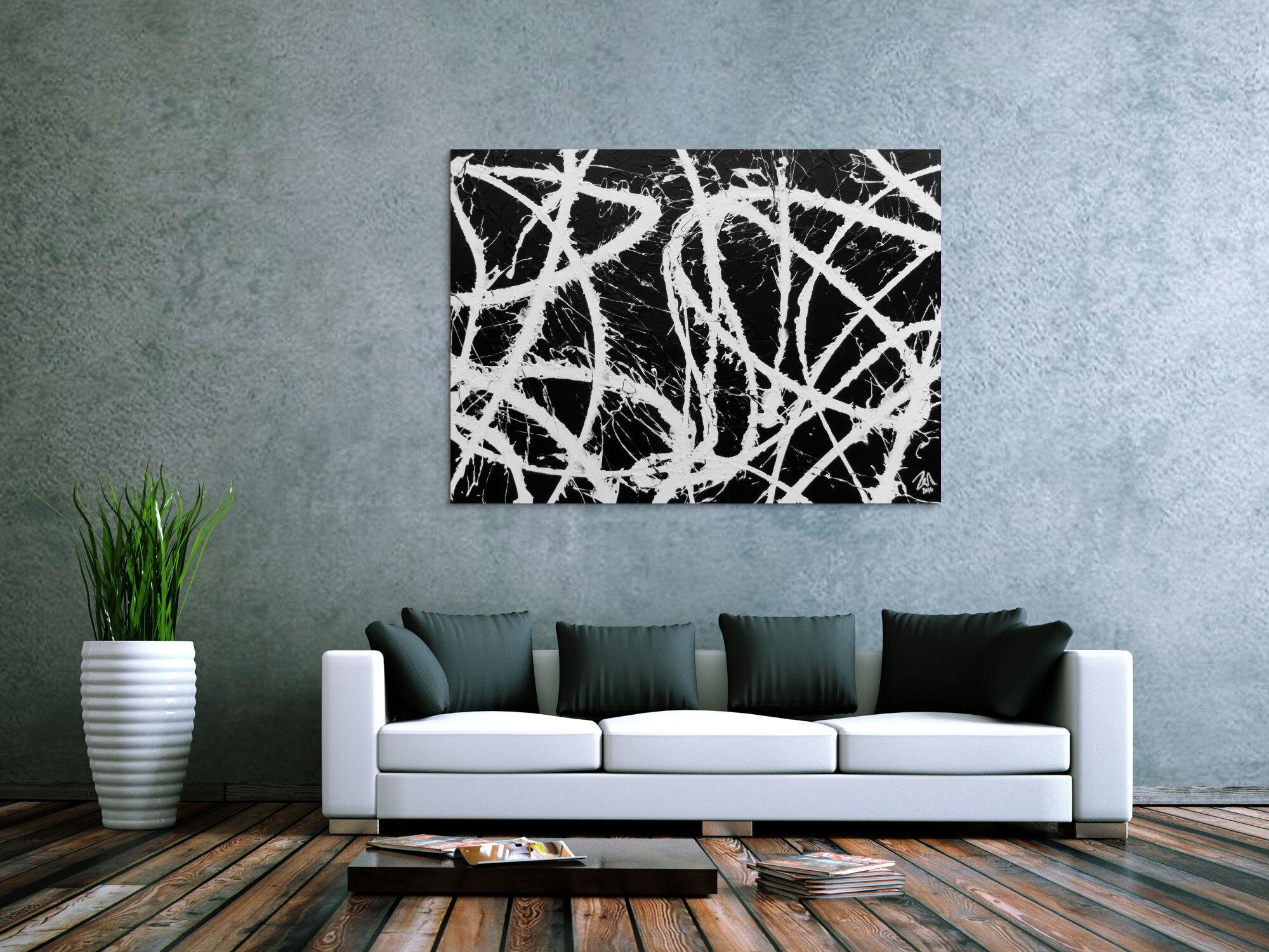 Abstraktes Acrylgemälde in schwarz weiß sehr modern und schlicht