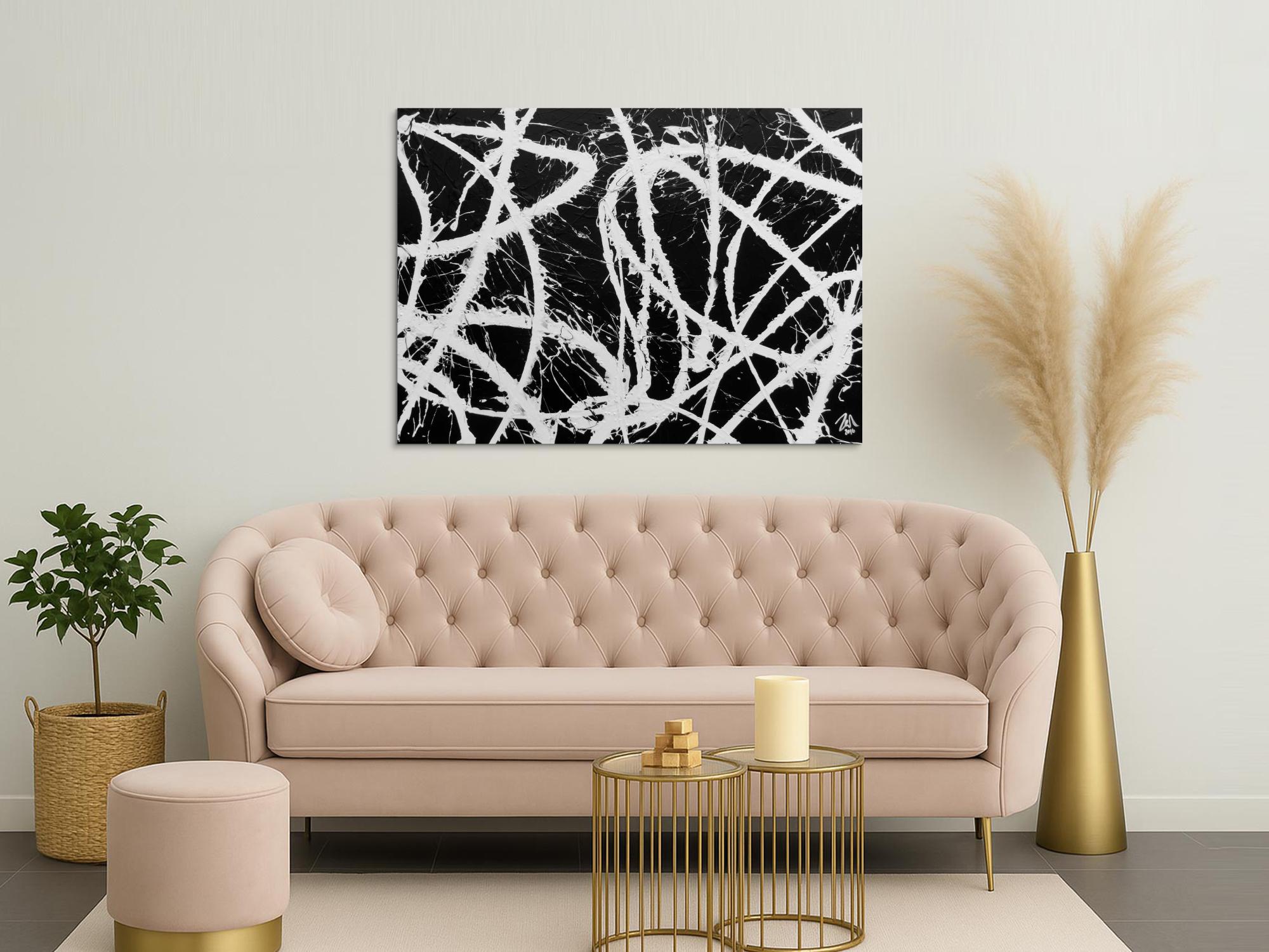 Abstraktes Acrylgemälde in schwarz weiß sehr modern und schlicht