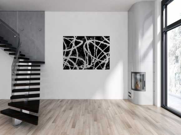 Abstraktes Acrylgemälde in schwarz weiß sehr modern und schlicht