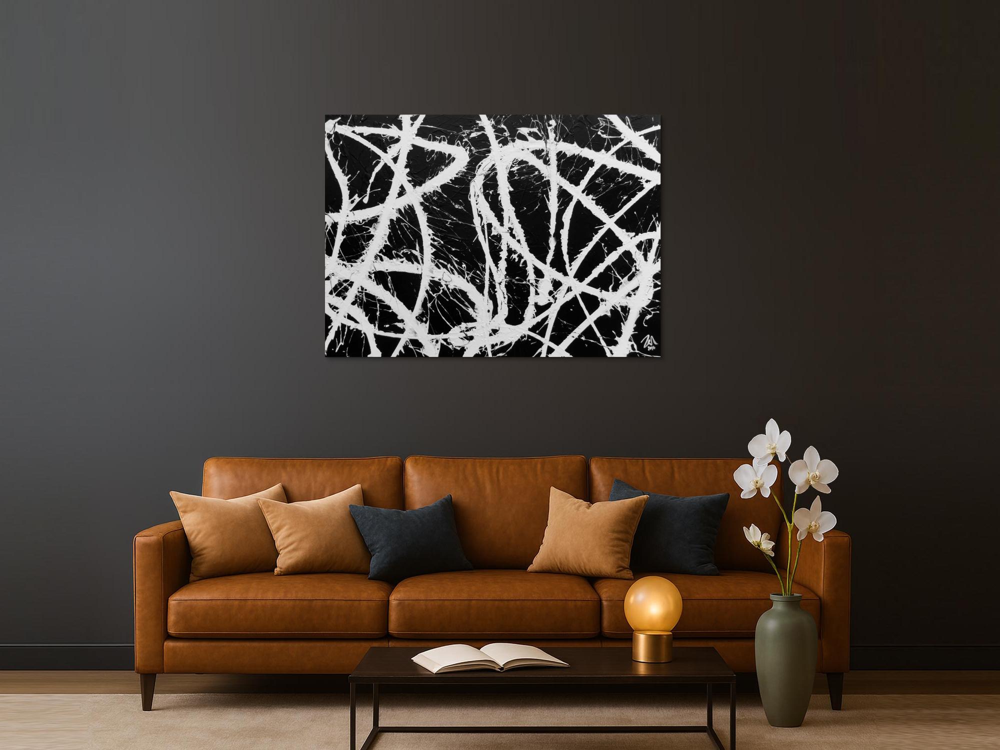 Abstraktes Acrylgemälde in schwarz weiß sehr modern und schlicht