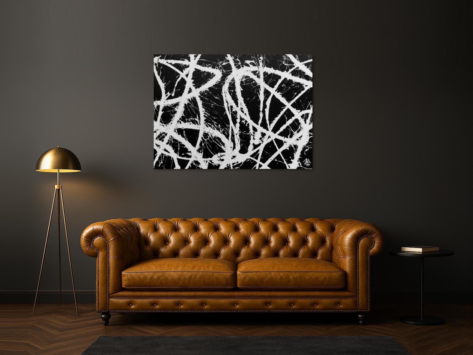 Abstraktes Acrylgemälde in schwarz weiß sehr modern und schlicht