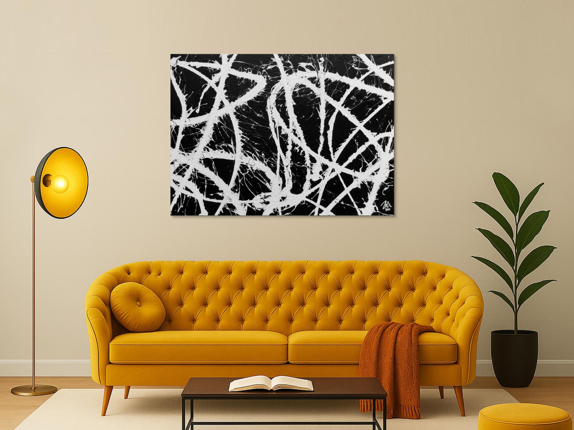 Abstraktes Acrylgemälde in schwarz weiß sehr modern und schlicht