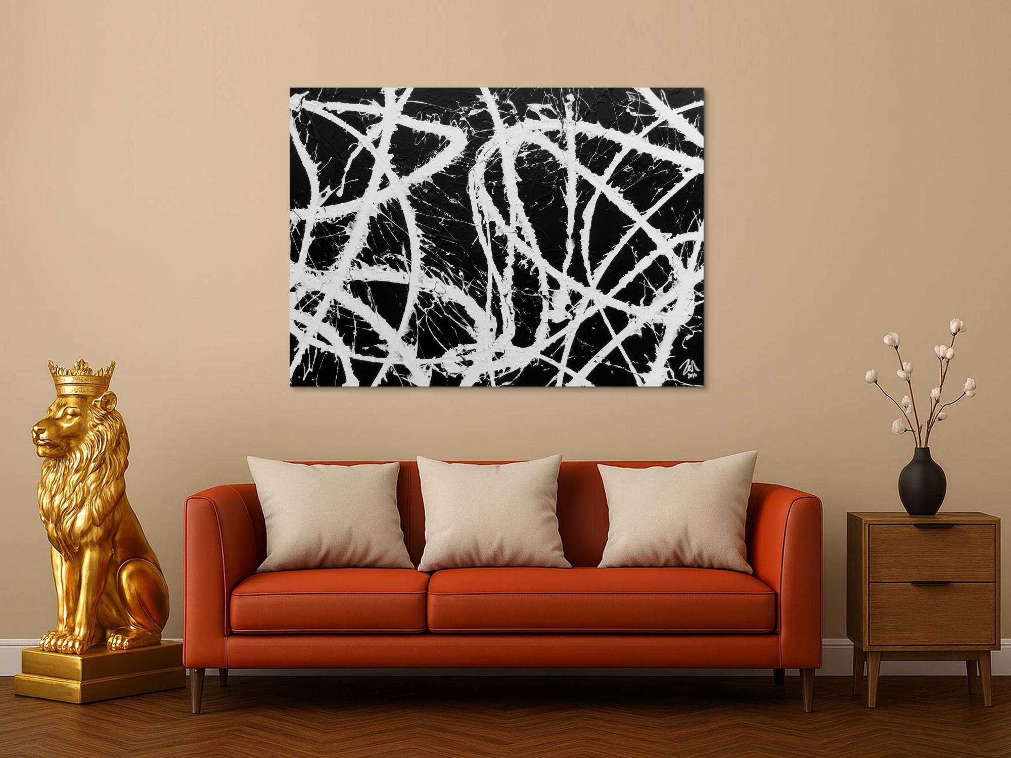 Abstraktes Acrylgemälde in schwarz weiß sehr modern und schlicht