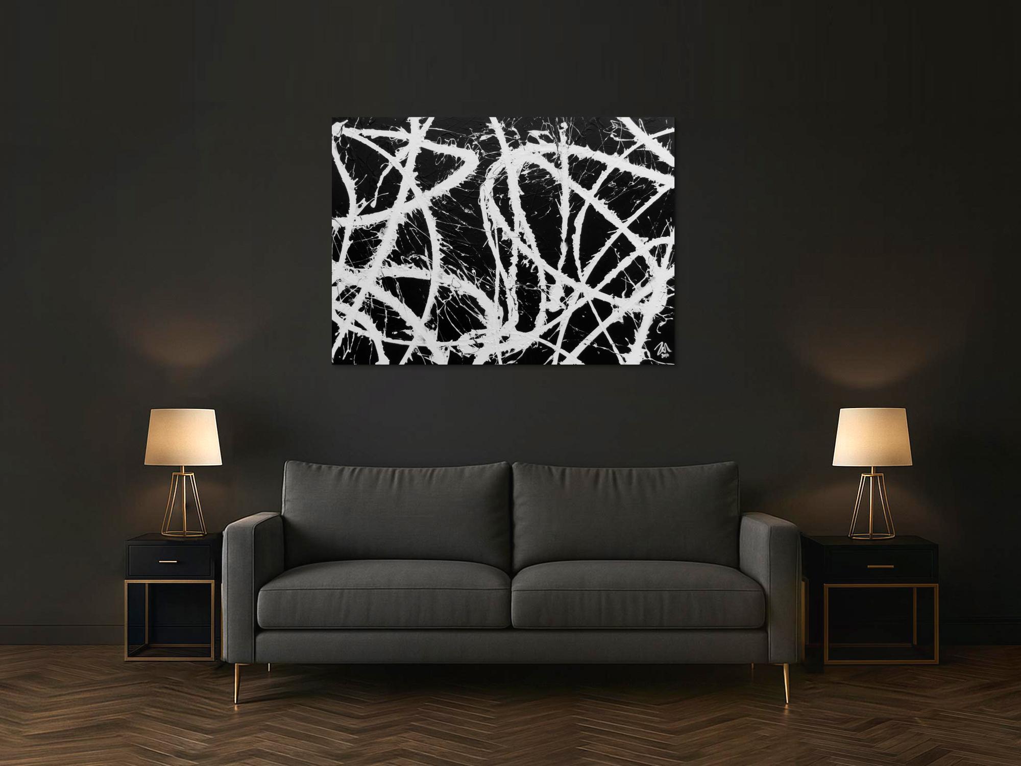 Abstraktes Acrylgemälde in schwarz weiß sehr modern und schlicht