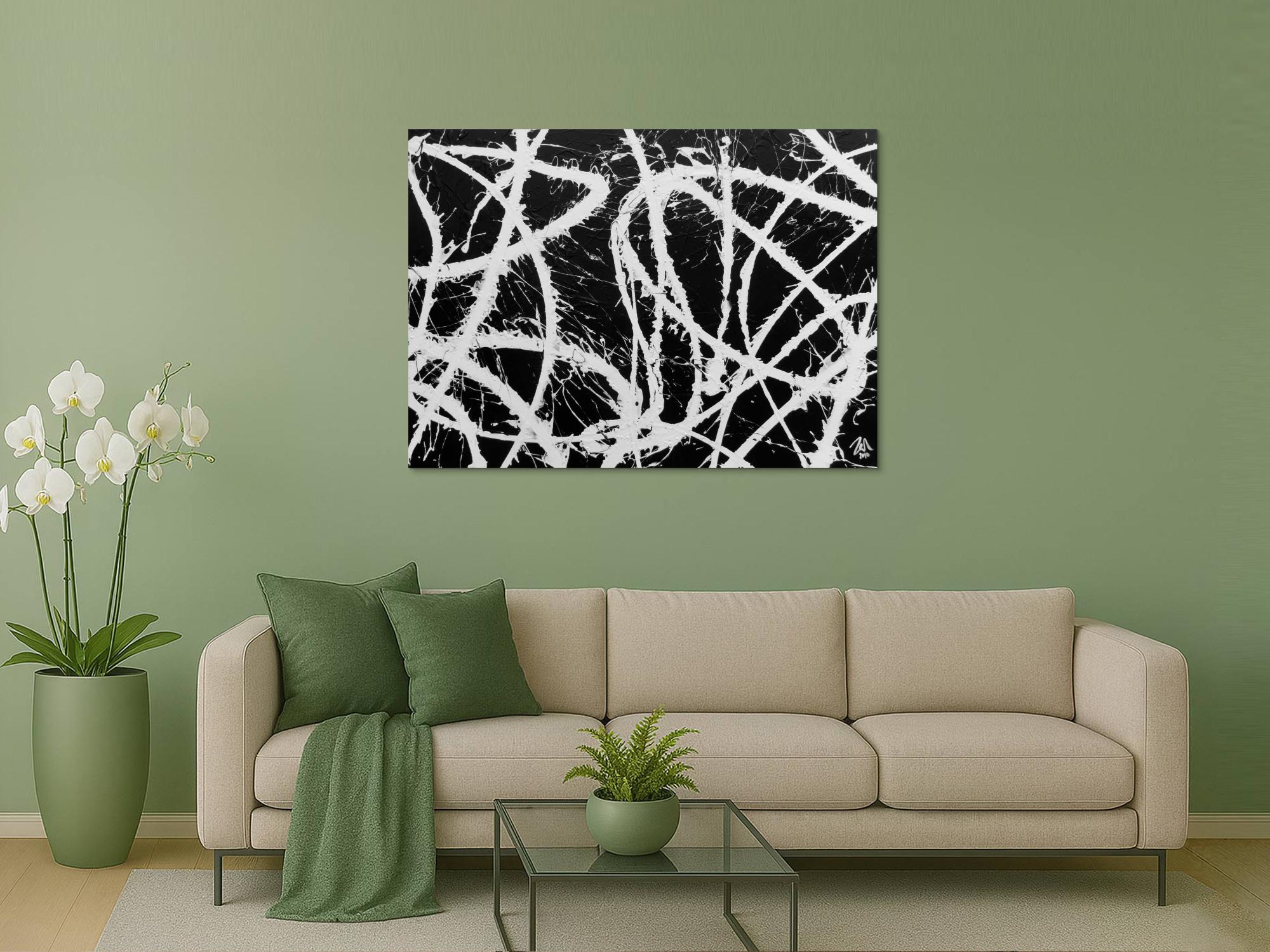 Abstraktes Acrylgemälde in schwarz weiß sehr modern und schlicht