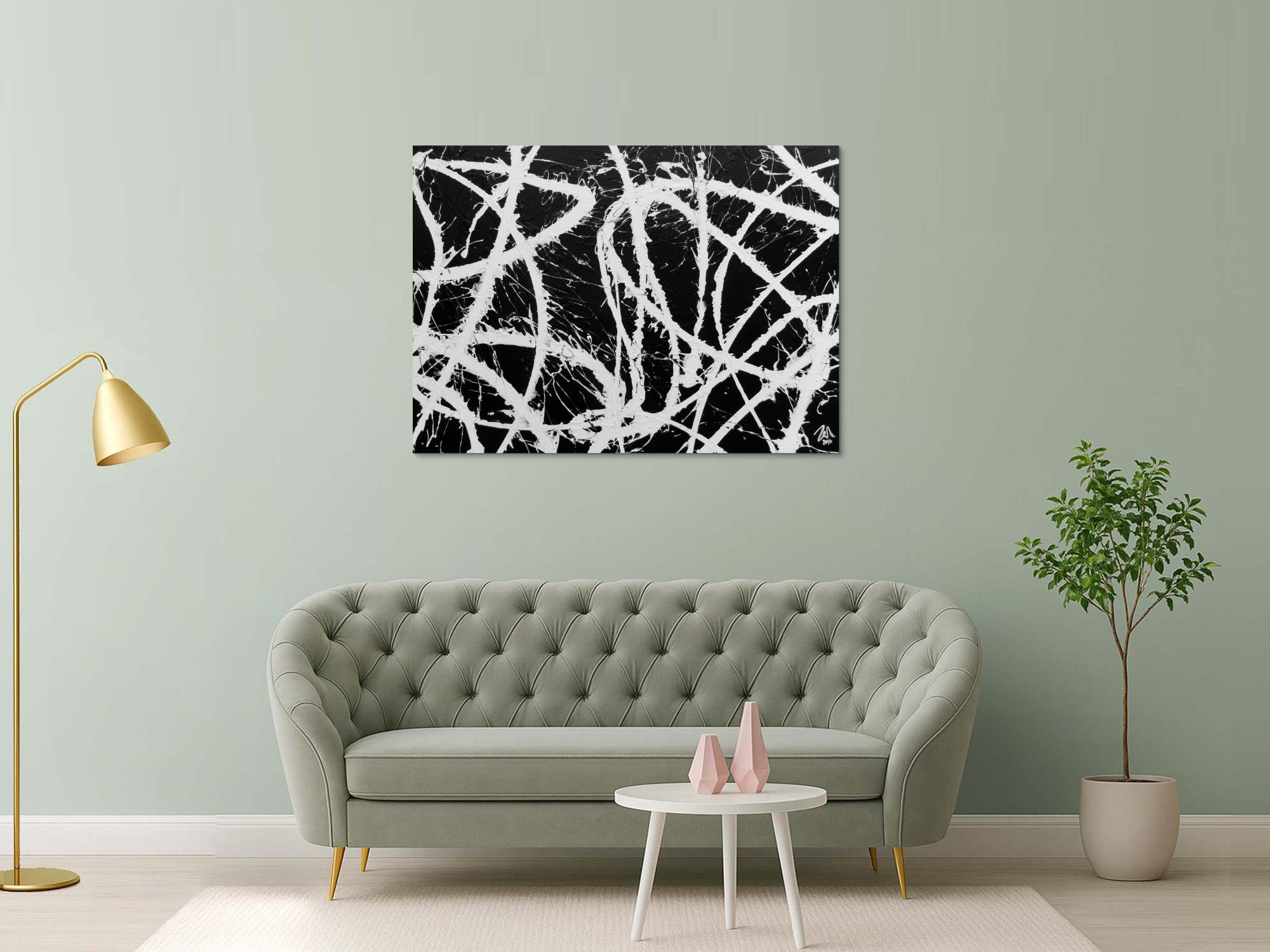 Abstraktes Acrylgemälde in schwarz weiß sehr modern und schlicht