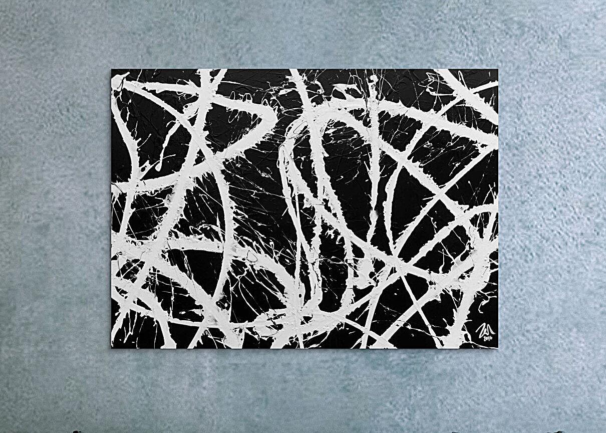 Abstraktes Acrylgemälde in schwarz weiß sehr modern und schlicht