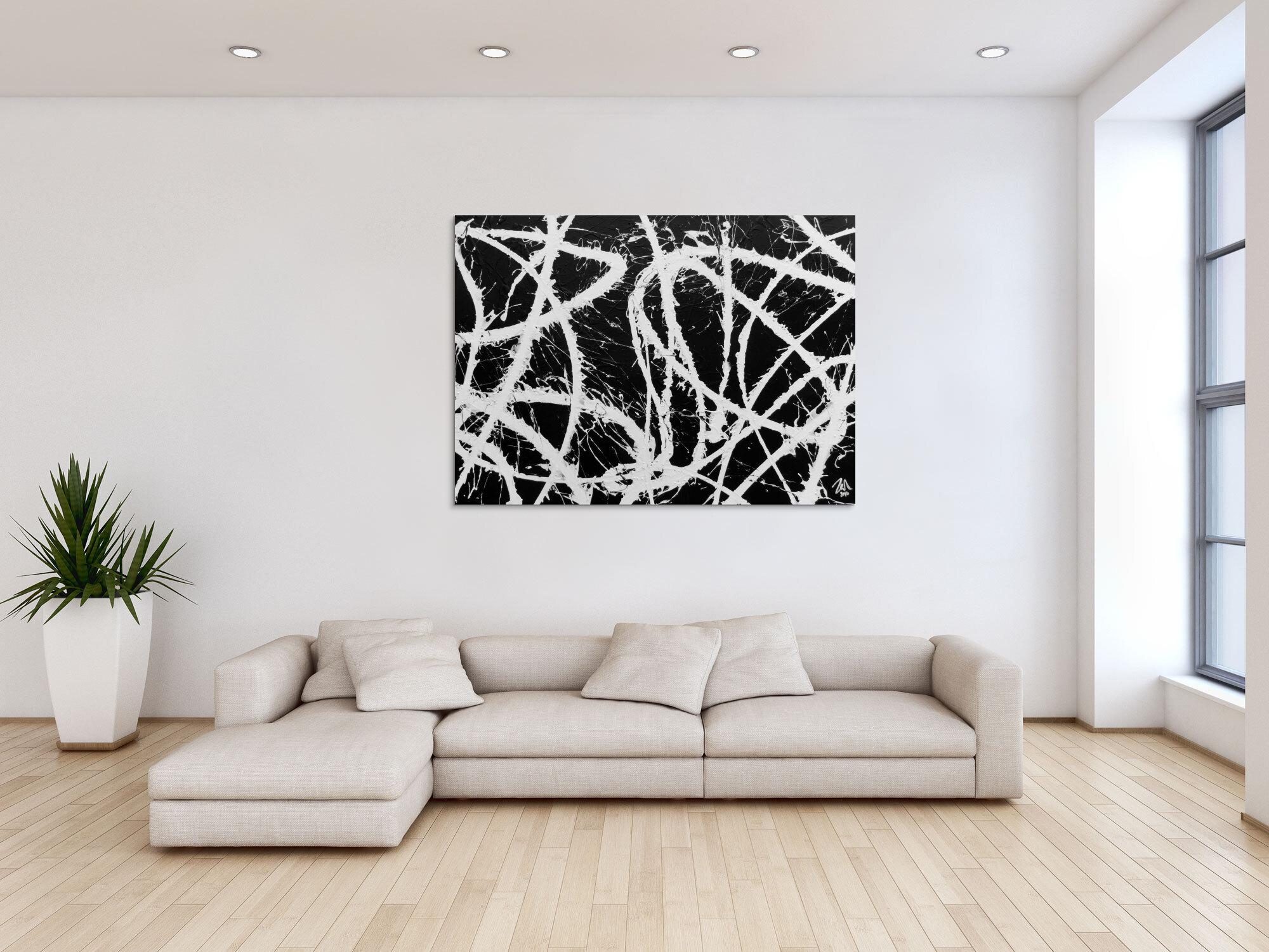 Abstraktes Acrylgemälde in schwarz weiß sehr modern und schlicht