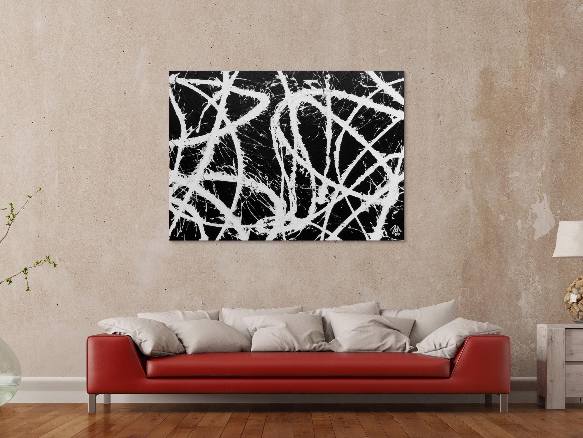 Abstraktes Acrylgemälde in schwarz weiß sehr modern und schlicht