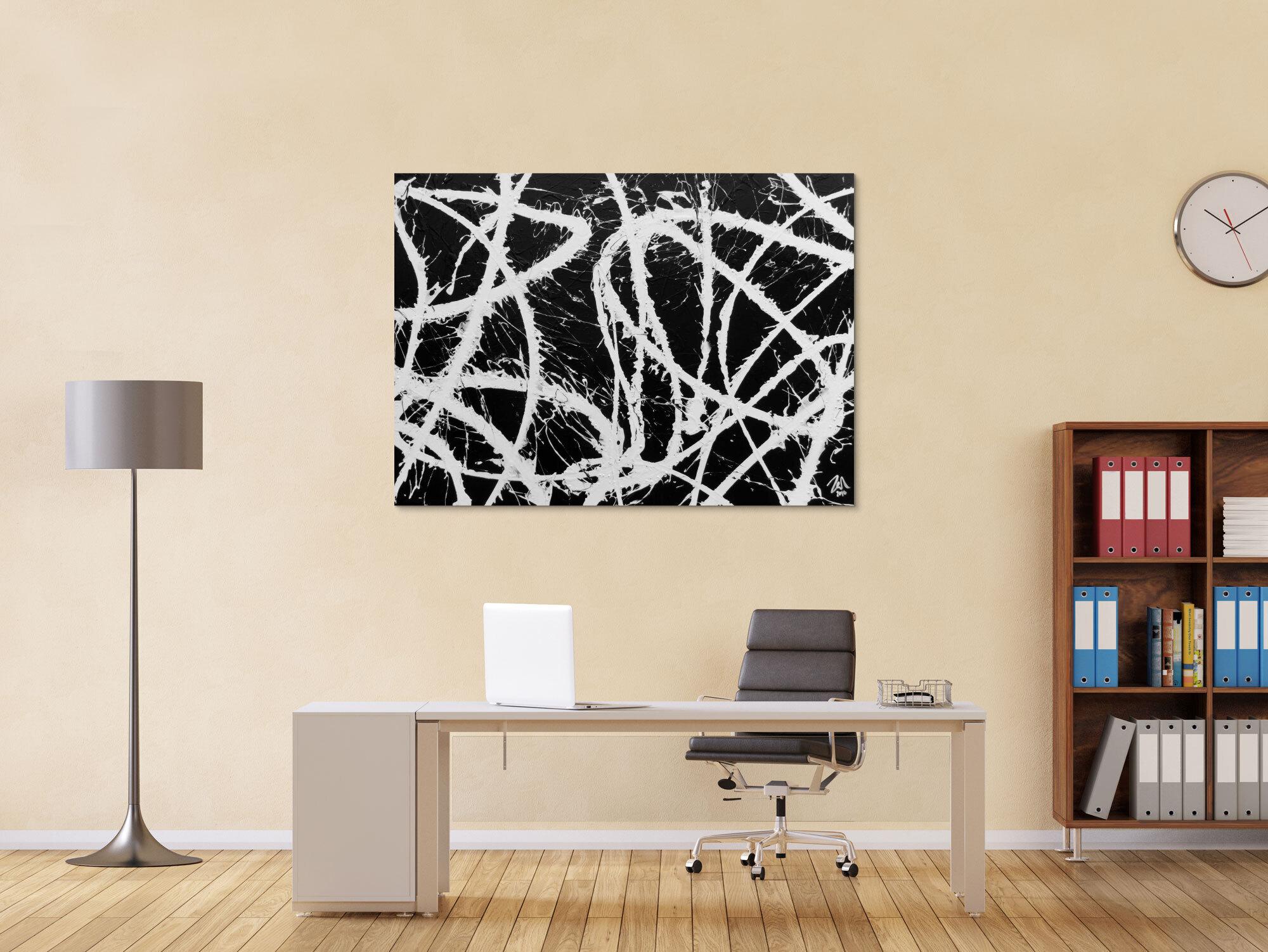 Abstraktes Acrylgemälde in schwarz weiß sehr modern und schlicht