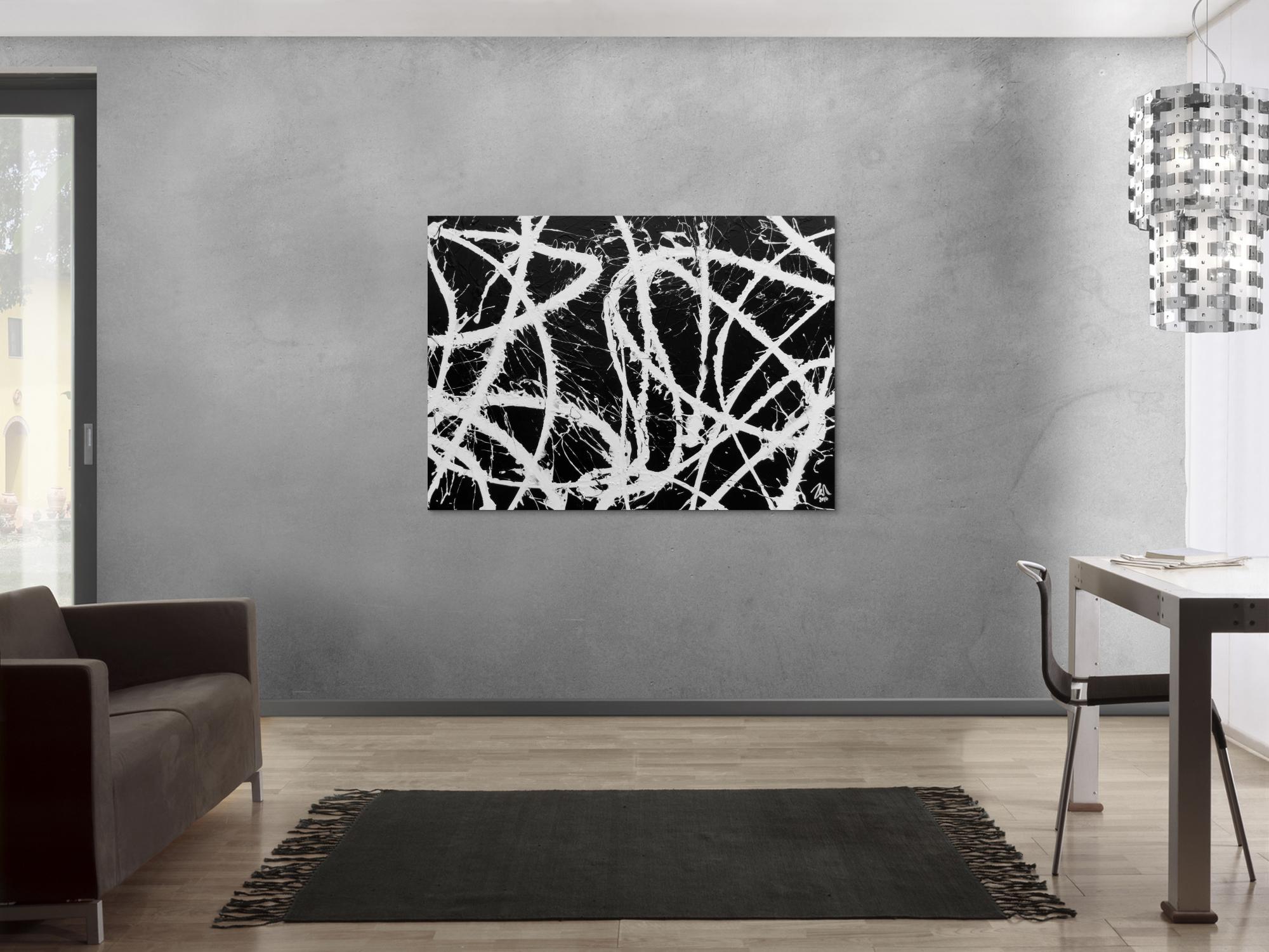 Abstraktes Acrylgemälde in schwarz weiß sehr modern und schlicht