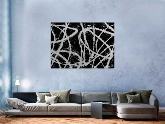 Abstraktes Acrylgemälde in schwarz weiß sehr modern und schlicht