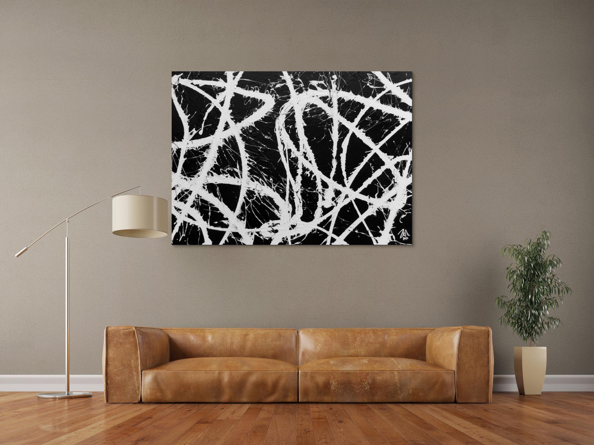 Abstraktes Acrylgemälde in schwarz weiß sehr modern und schlicht