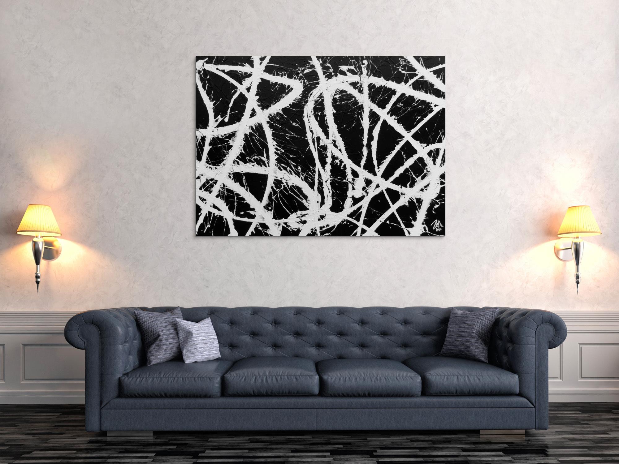 Abstraktes Acrylgemälde in schwarz weiß sehr modern und schlicht