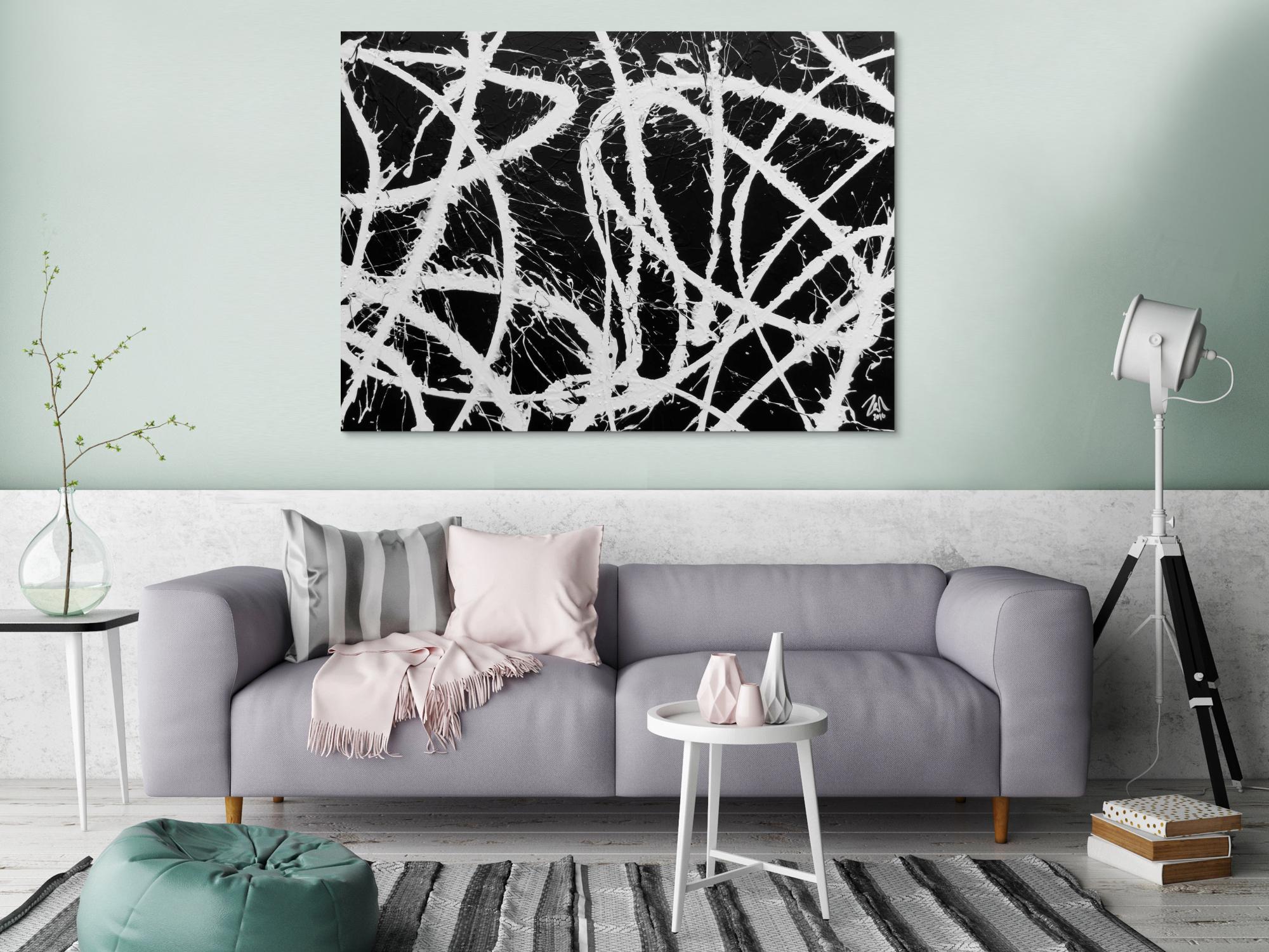 Abstraktes Acrylgemälde in schwarz weiß sehr modern und schlicht