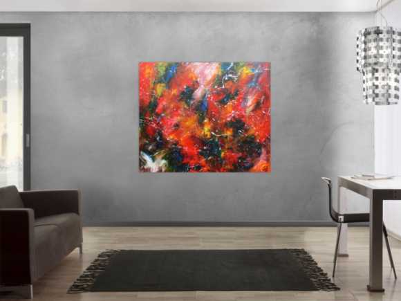 Modernes Acrylgemälde abstrakt bunt mit viel rot und blau