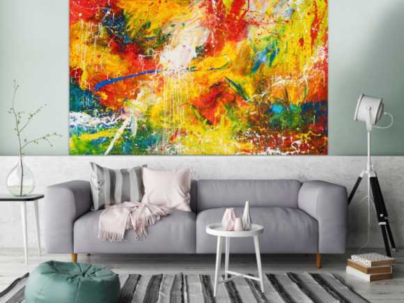 Abstraktes Original Gemälde 120x200cm Action Painting Moderne Kunst handgemalt Mischtechnik bunt rot gelb einzigartig