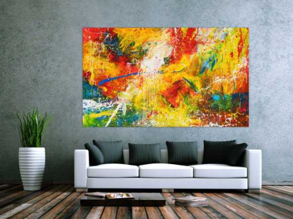 Abstraktes Original Gemälde 120x200cm Action Painting Moderne Kunst handgemalt Mischtechnik bunt rot gelb einzigartig