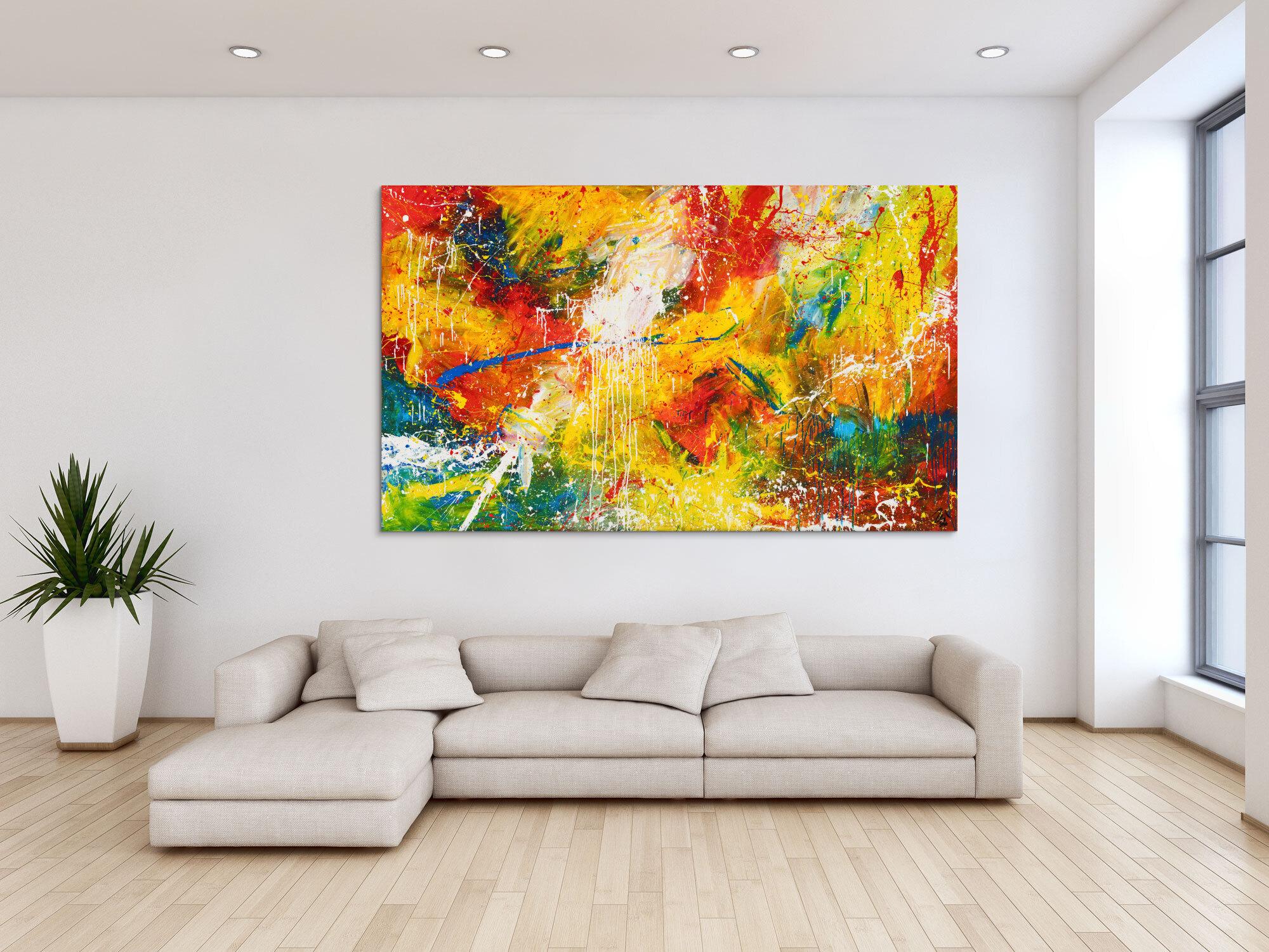 Abstraktes Original Gemälde 120x200cm Action Painting Moderne Kunst handgemalt Mischtechnik bunt rot gelb einzigartig