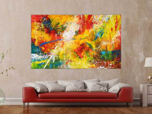 Abstraktes Original Gemälde 120x200cm Action Painting Moderne Kunst handgemalt Mischtechnik bunt rot gelb einzigartig