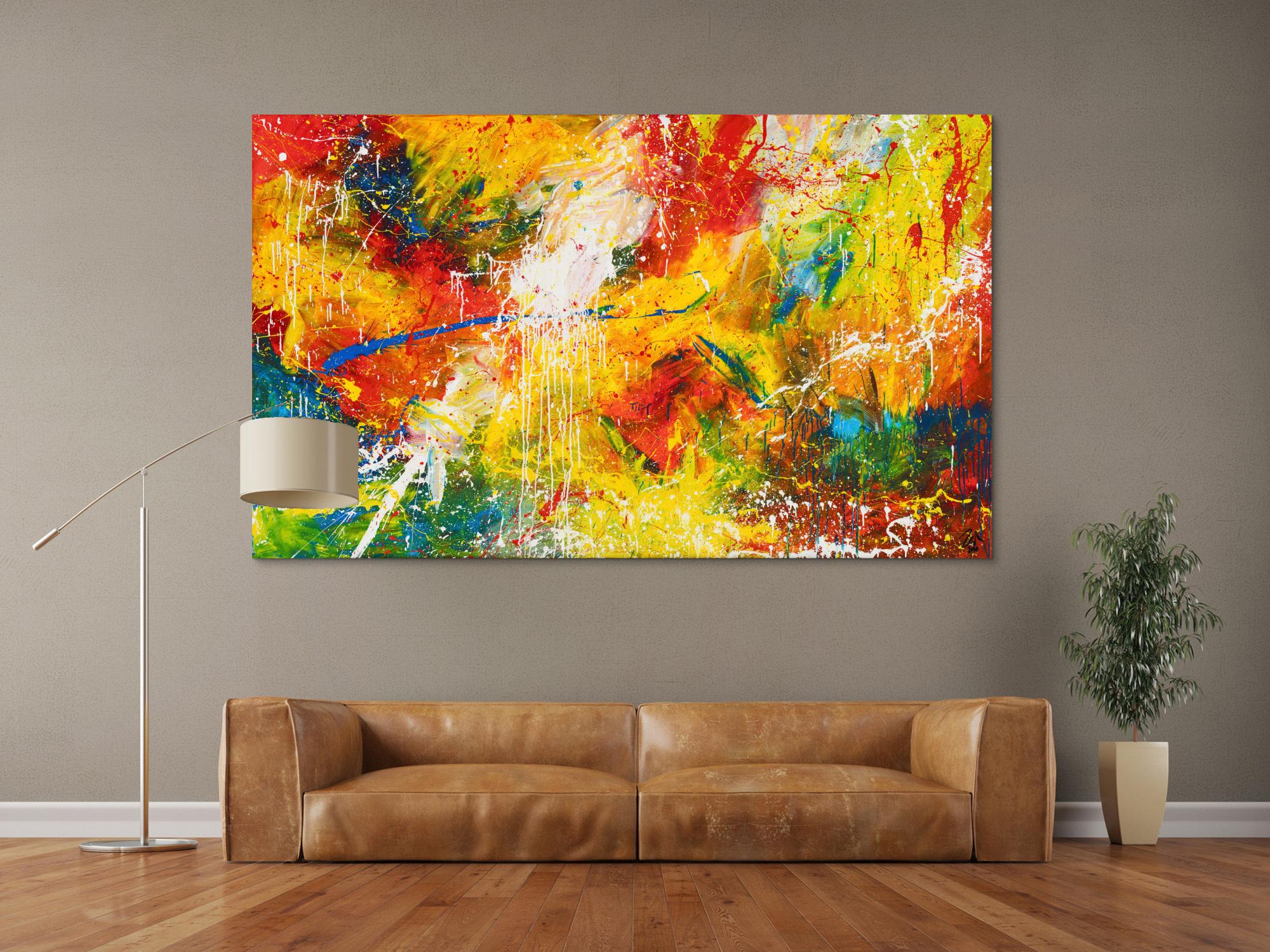 Abstraktes Original Gemälde 120x200cm Action Painting Moderne Kunst handgemalt Mischtechnik bunt rot gelb einzigartig