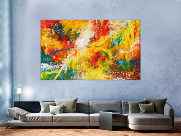 Abstraktes Original Gemälde 120x200cm Action Painting Moderne Kunst handgemalt Mischtechnik bunt rot gelb einzigartig