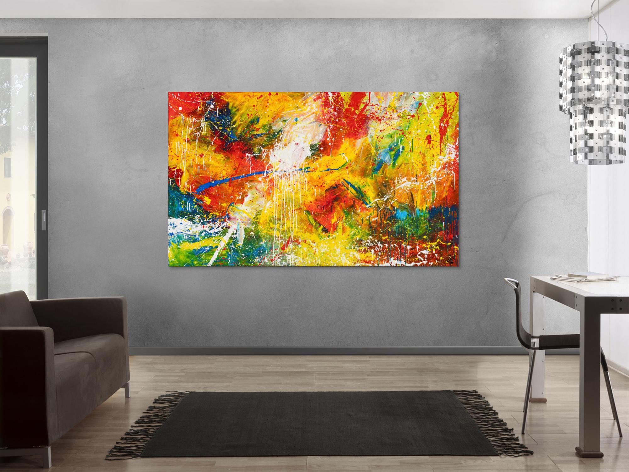 Abstraktes Original Gemälde 120x200cm Action Painting Moderne Kunst handgemalt Mischtechnik bunt rot gelb einzigartig