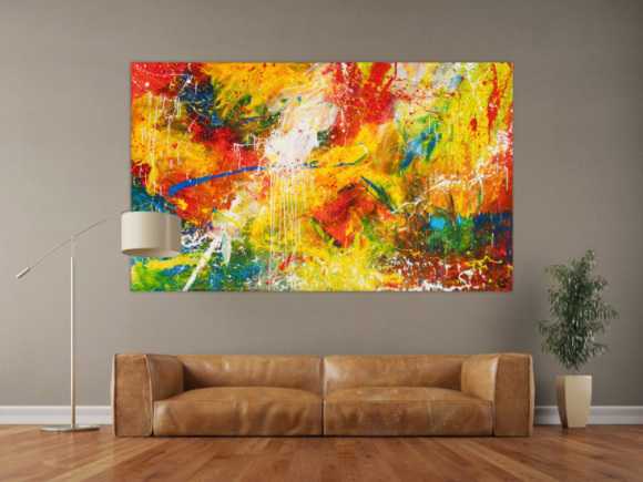 Abstraktes Original Gemälde 120x200cm Action Painting Moderne Kunst handgemalt Mischtechnik bunt rot gelb einzigartig