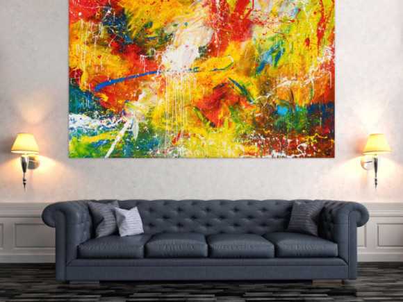 Abstraktes Original Gemälde 120x200cm Action Painting Moderne Kunst handgemalt Mischtechnik bunt rot gelb einzigartig