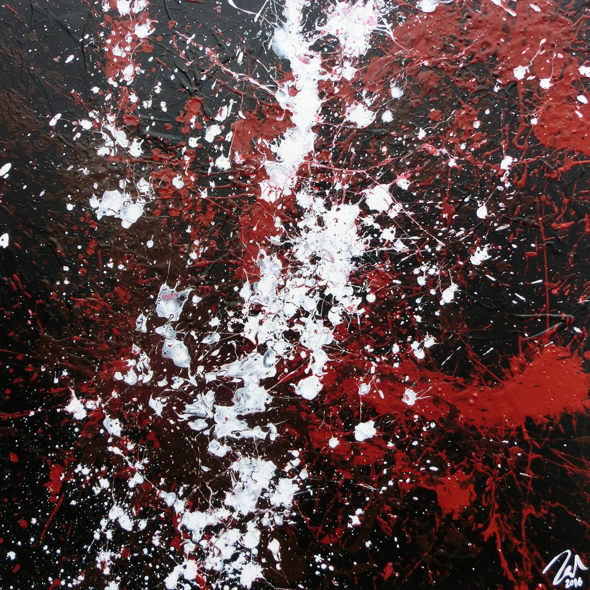 Schlichtes abstraktes Acrylgemälde in schwarz rot und weiß