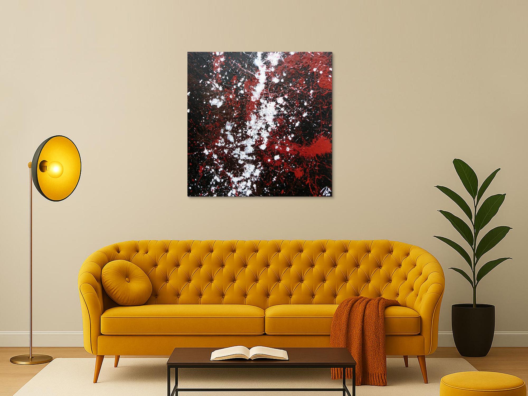 Schlichtes abstraktes Acrylgemälde in schwarz rot und weiß