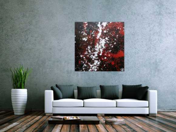 Schlichtes abstraktes Acrylgemälde in schwarz rot und weiß
