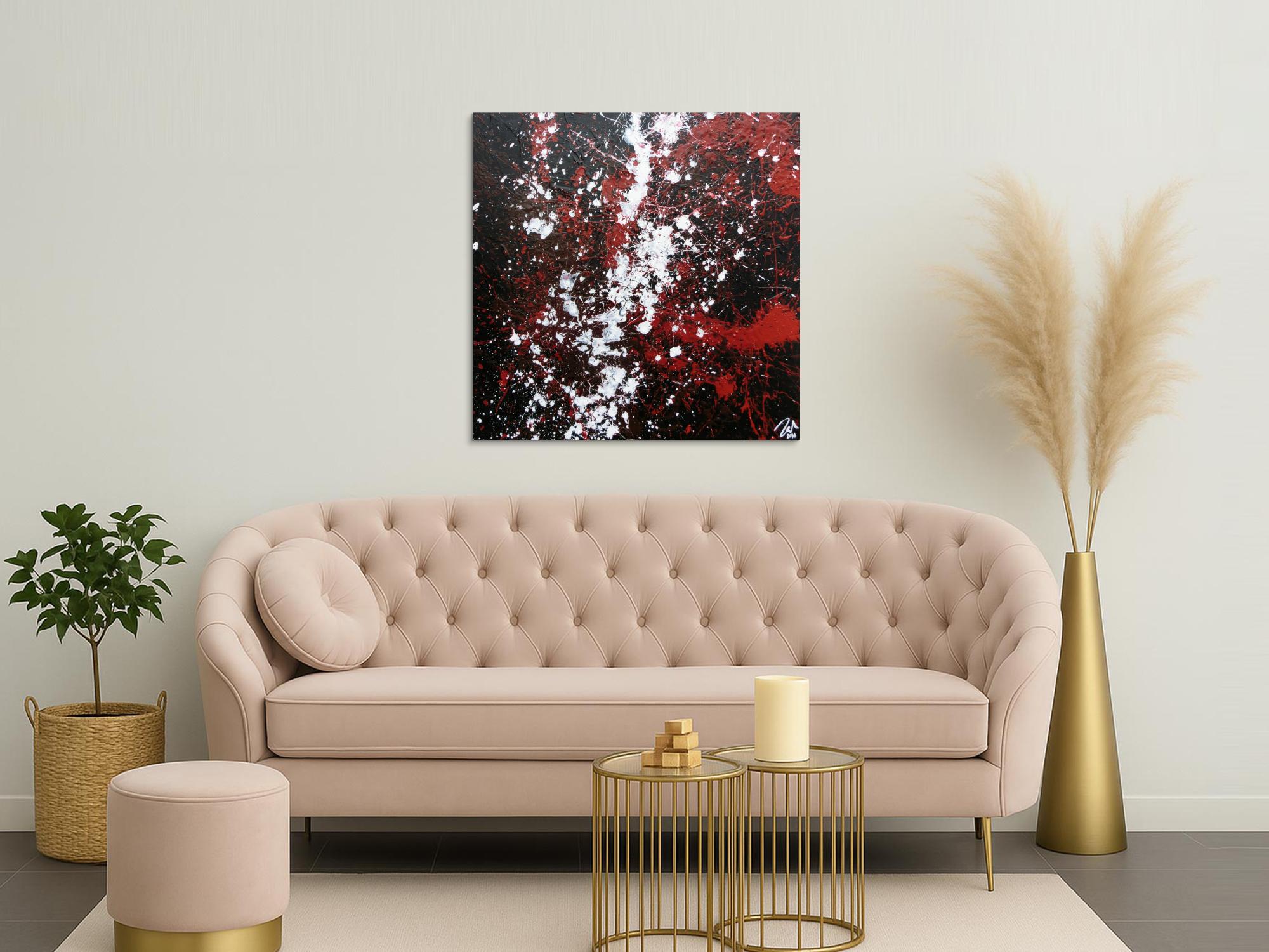 Schlichtes abstraktes Acrylgemälde in schwarz rot und weiß