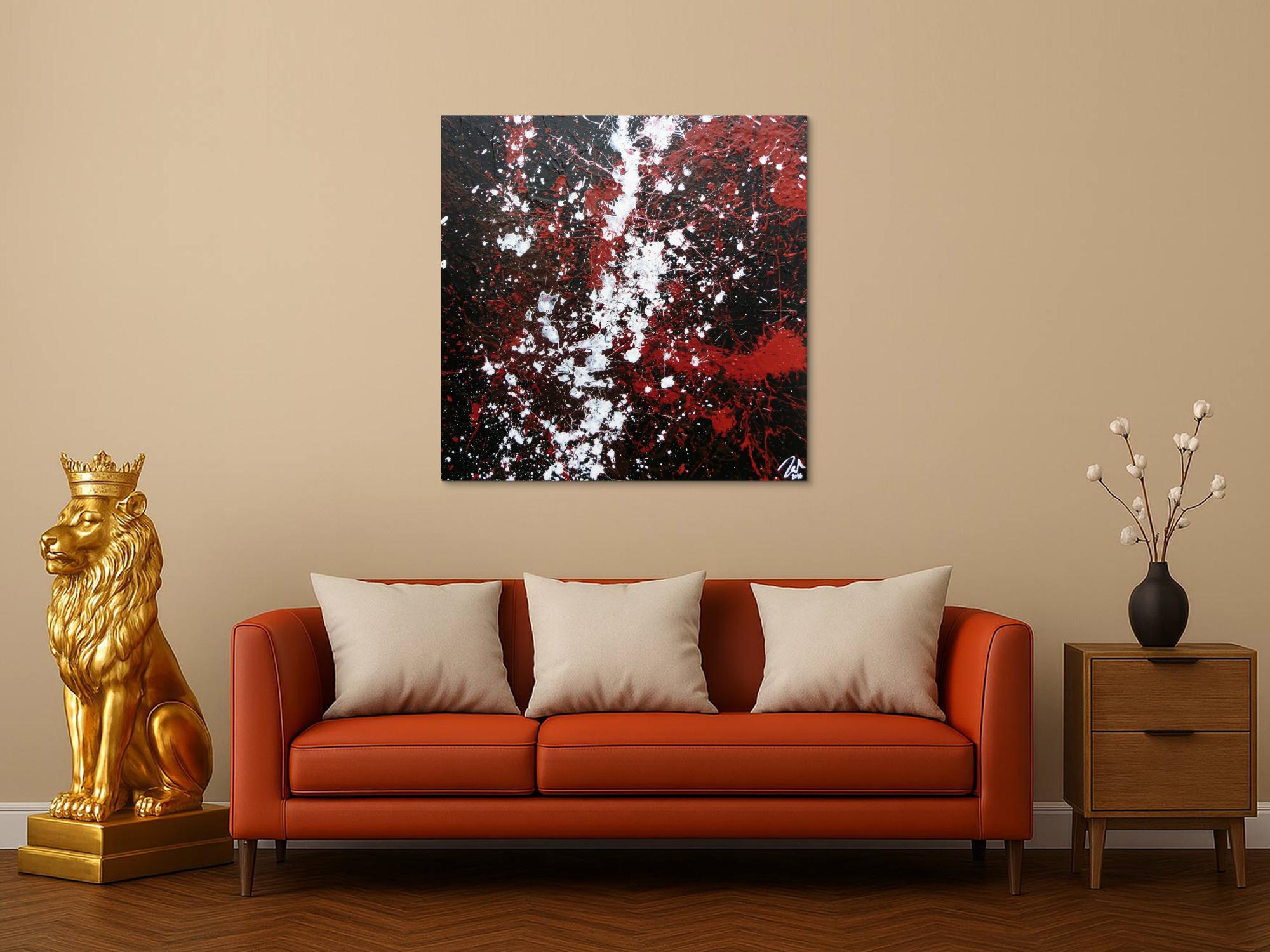 Schlichtes abstraktes Acrylgemälde in schwarz rot und weiß