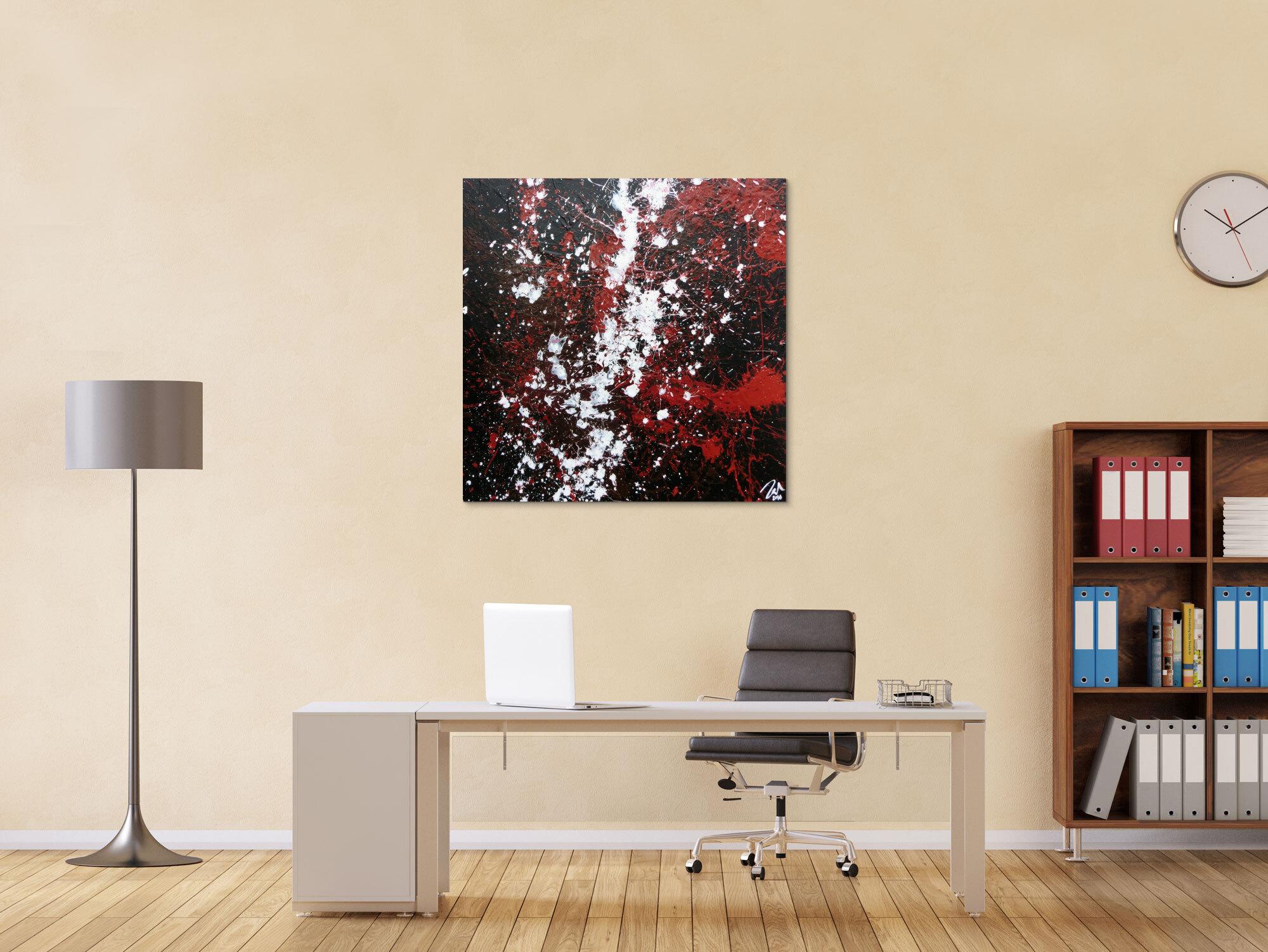 Schlichtes abstraktes Acrylgemälde in schwarz rot und weiß