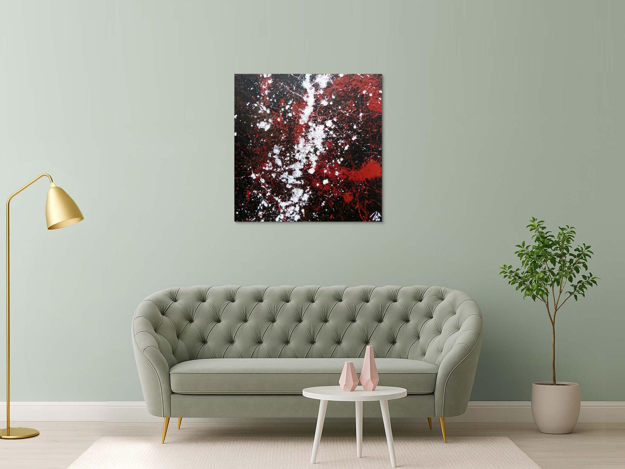 Schlichtes abstraktes Acrylgemälde in schwarz rot und weiß