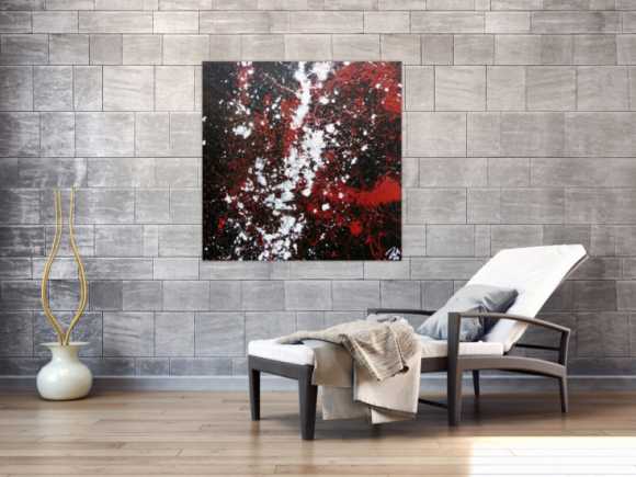 Schlichtes abstraktes Acrylgemälde in schwarz rot und weiß