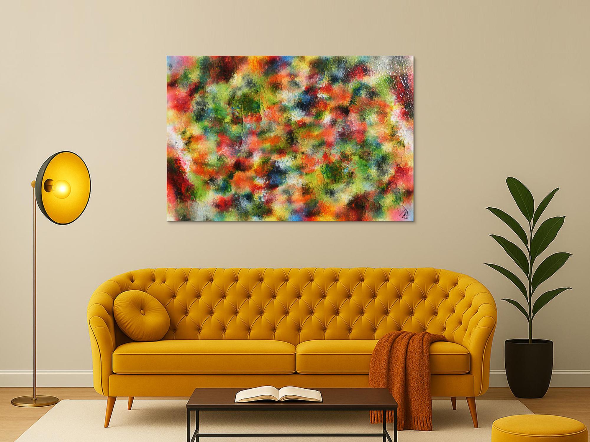 Abstraktes Acrylgemälde modern sehr bunt und viele Farben