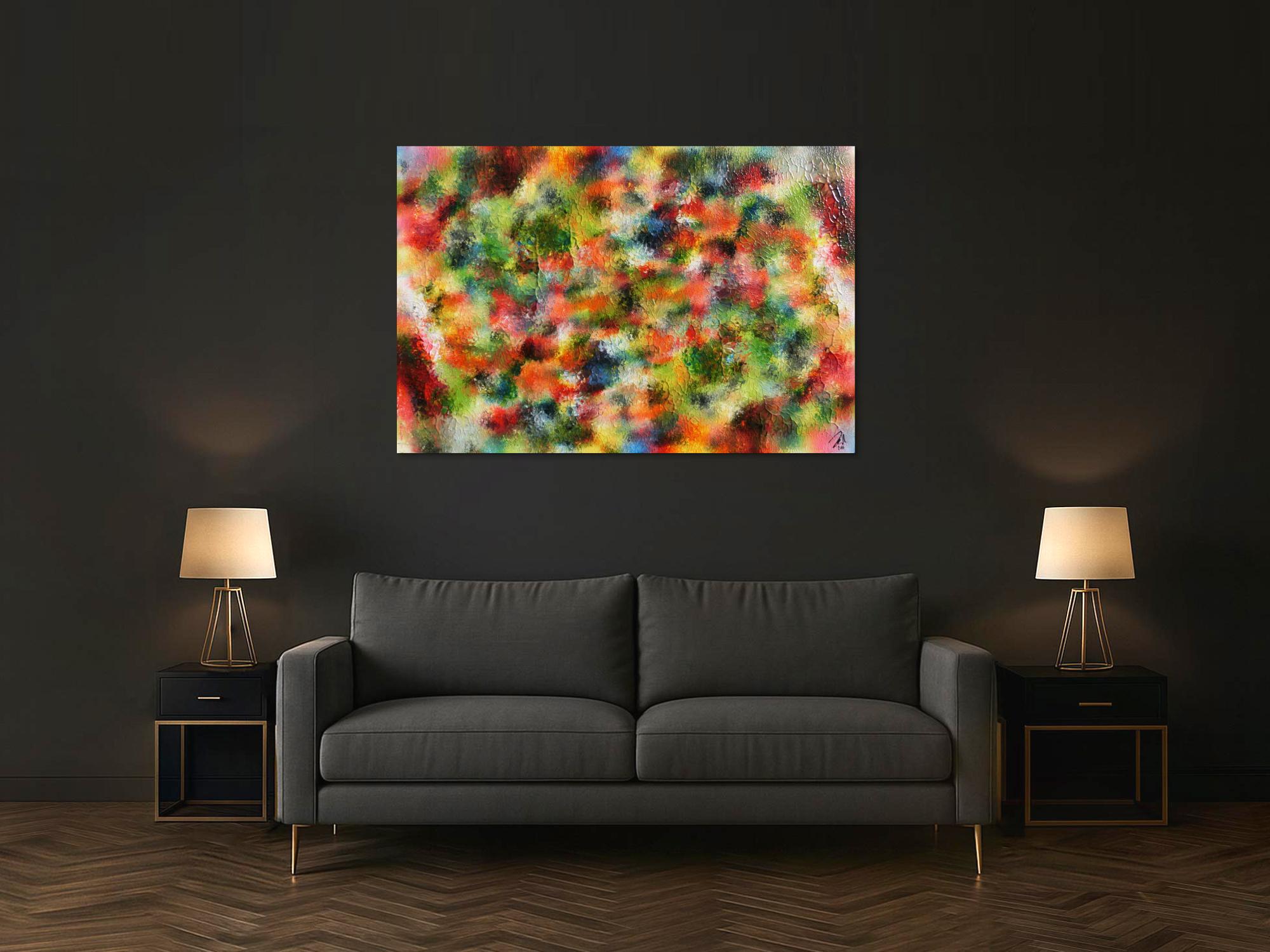 Abstraktes Acrylgemälde modern sehr bunt und viele Farben