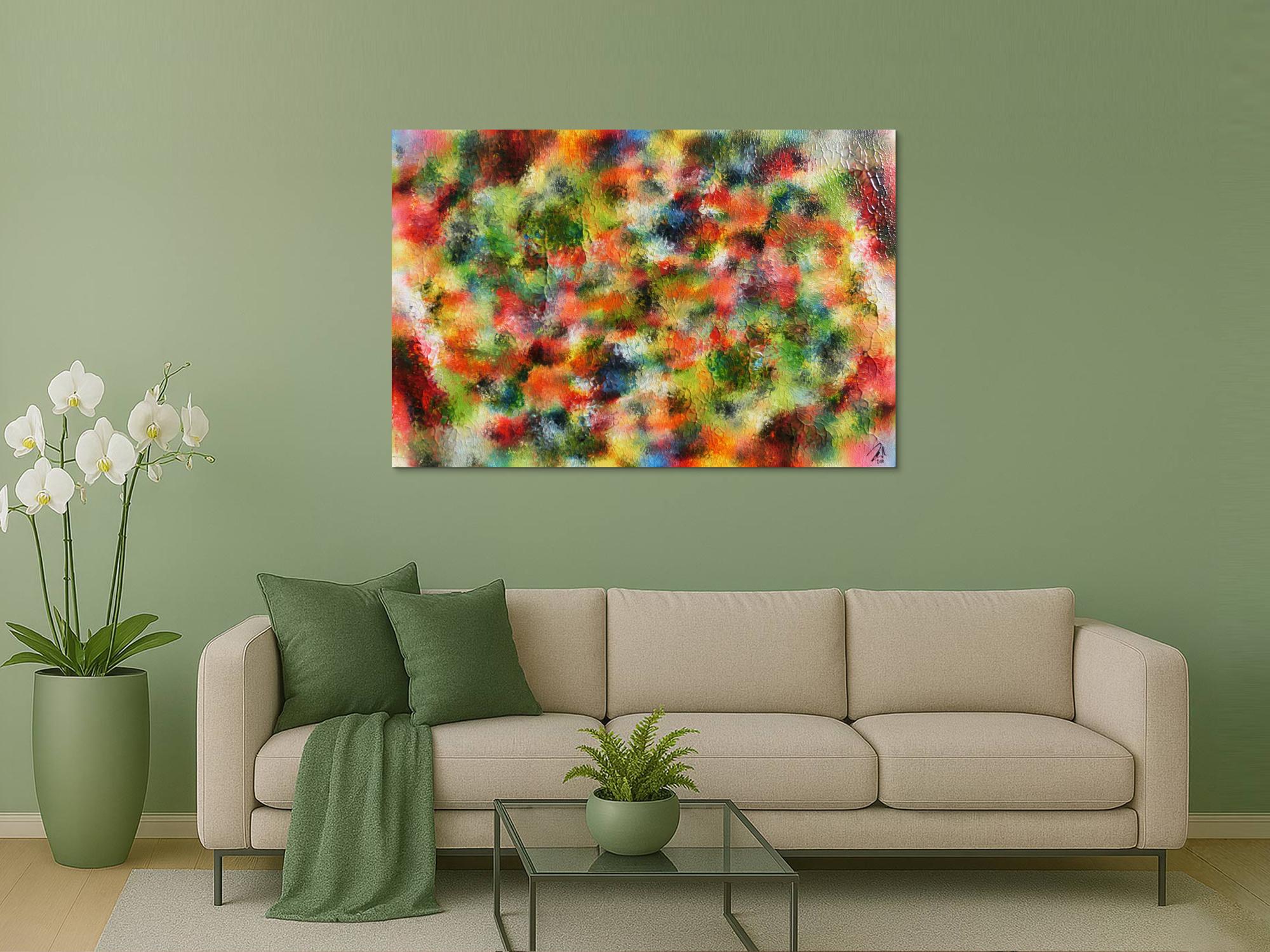 Abstraktes Acrylgemälde modern sehr bunt und viele Farben