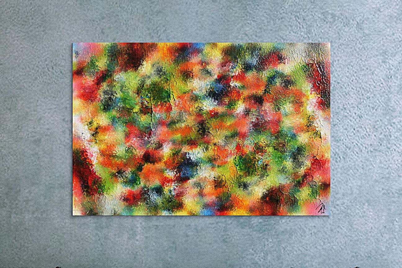 Abstraktes Kunstwerk in Rot und Orange