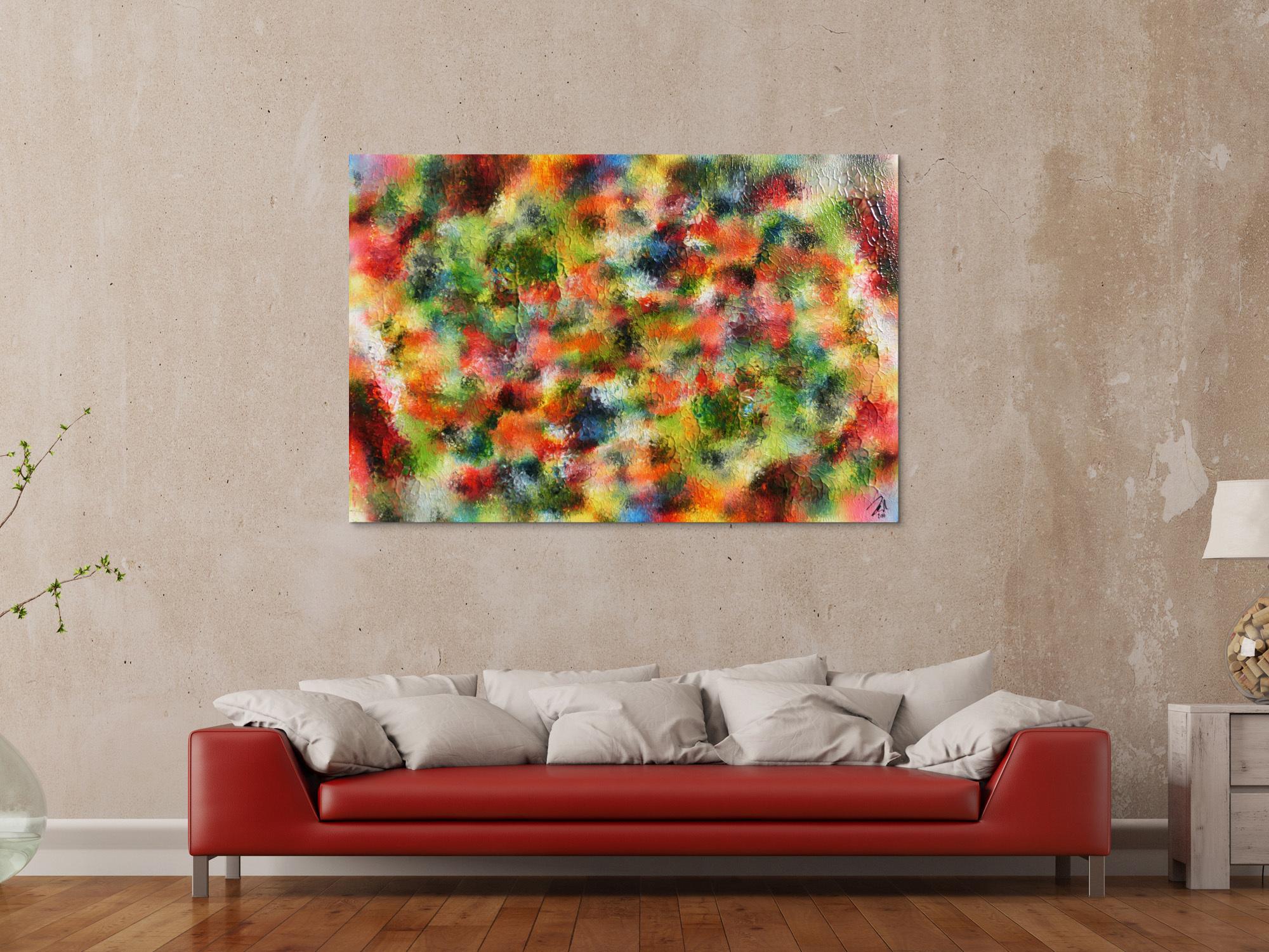 Abstraktes Acrylgemälde modern sehr bunt und viele Farben