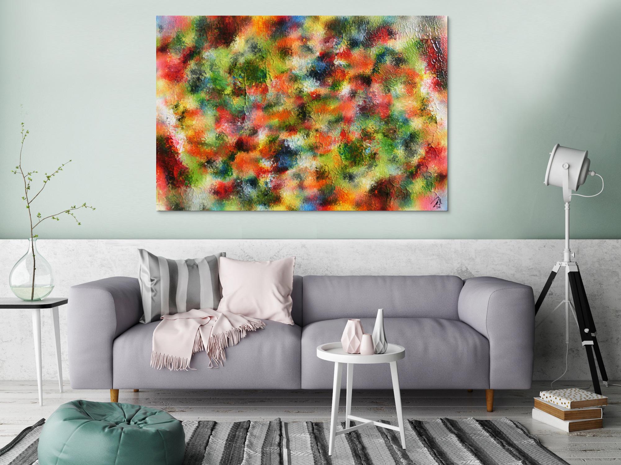 Abstraktes Acrylgemälde modern sehr bunt und viele Farben