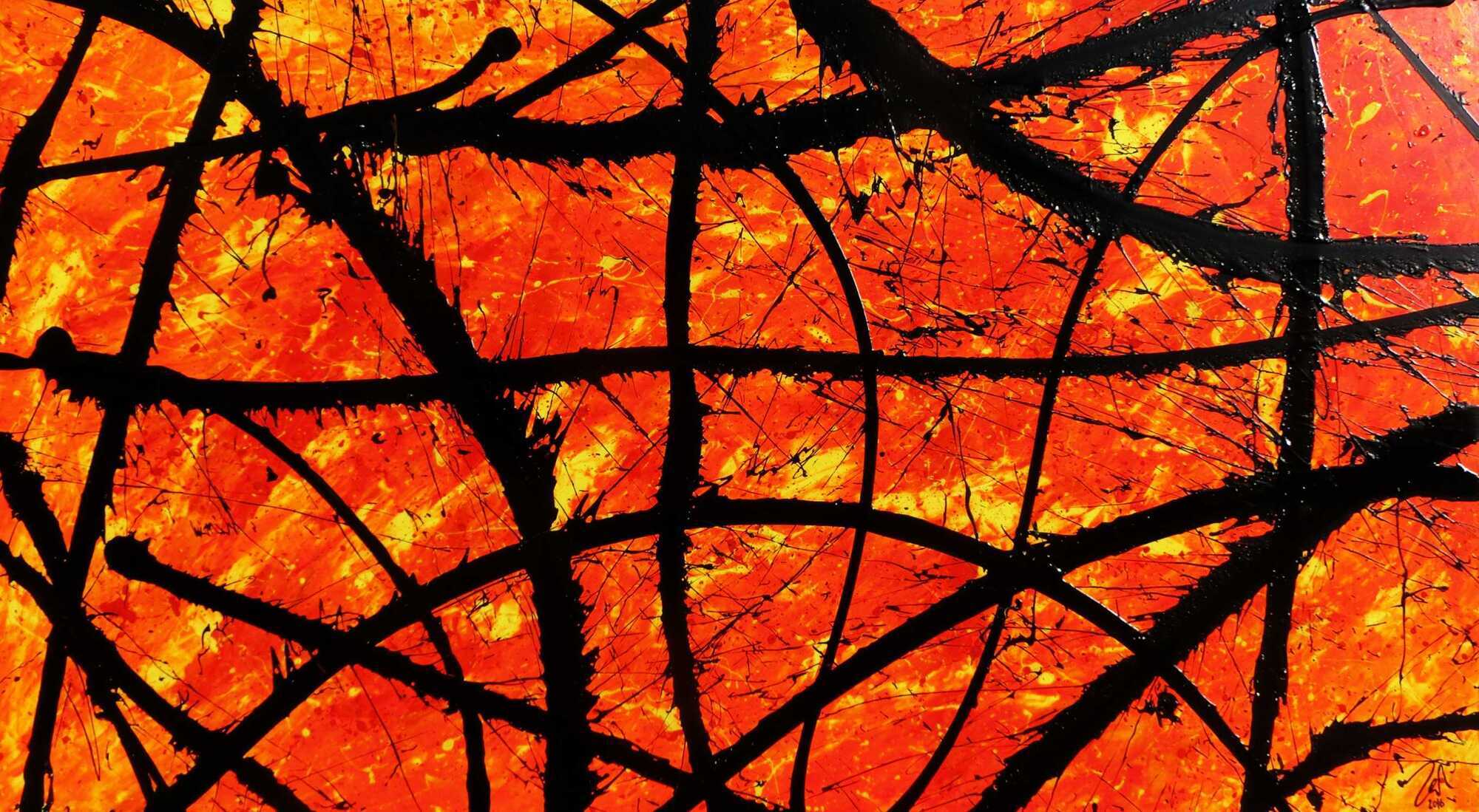 Modernes abstraktes Acryl Gemälde in orange und schwarz