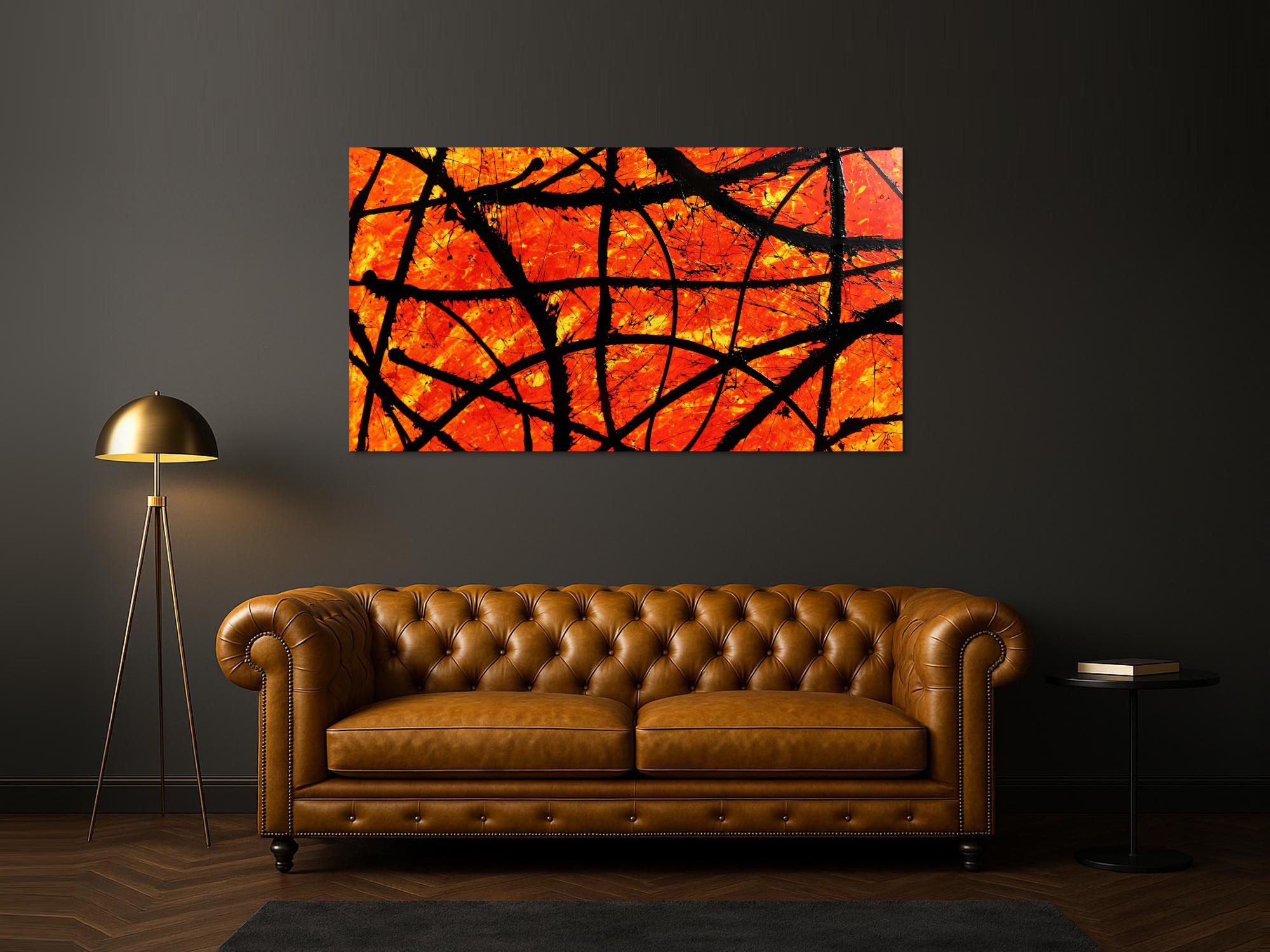 Modernes abstraktes Acryl Gemälde in orange und schwarz