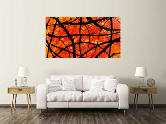 Modernes abstraktes Acryl Gemälde in orange und schwarz