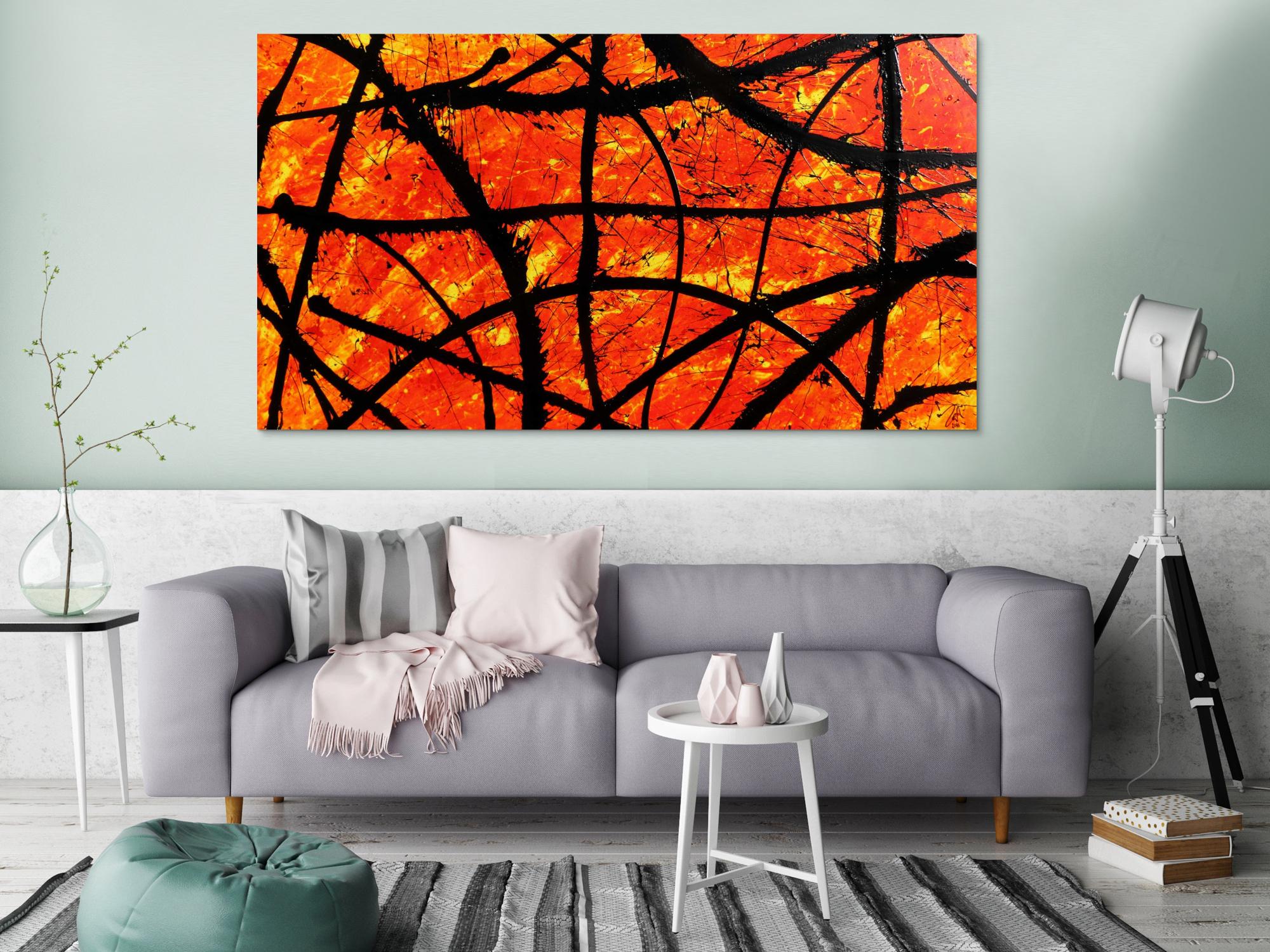 Modernes abstraktes Acryl Gemälde in orange und schwarz