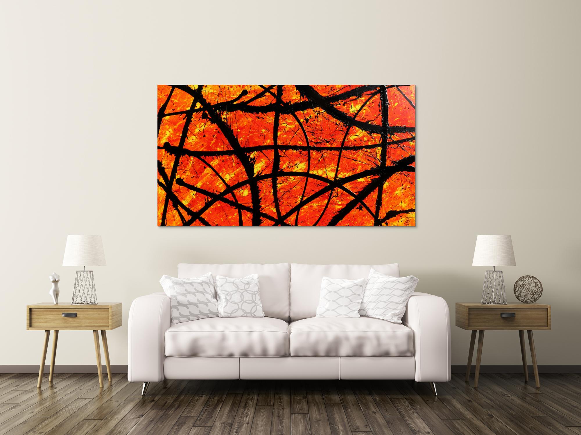 Modernes abstraktes Acryl Gemälde in orange und schwarz