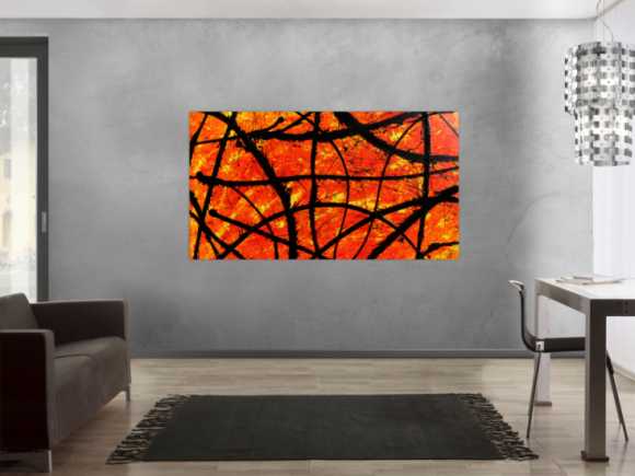 Modernes abstraktes Acryl Gemälde in orange und schwarz